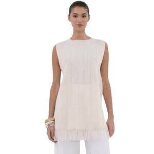 NWT DISSH Women’s Aria Linen Blend Cream Fringed Tunic Rib Knit Top